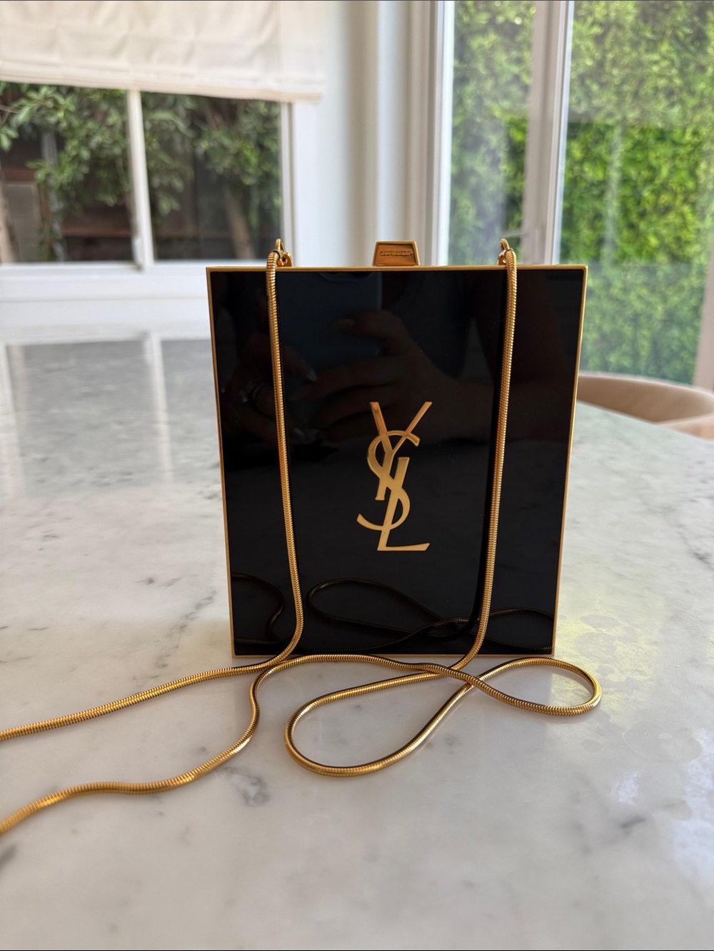 Saint Laurent Black Patent Mini Box Bag with Gold Hardware
